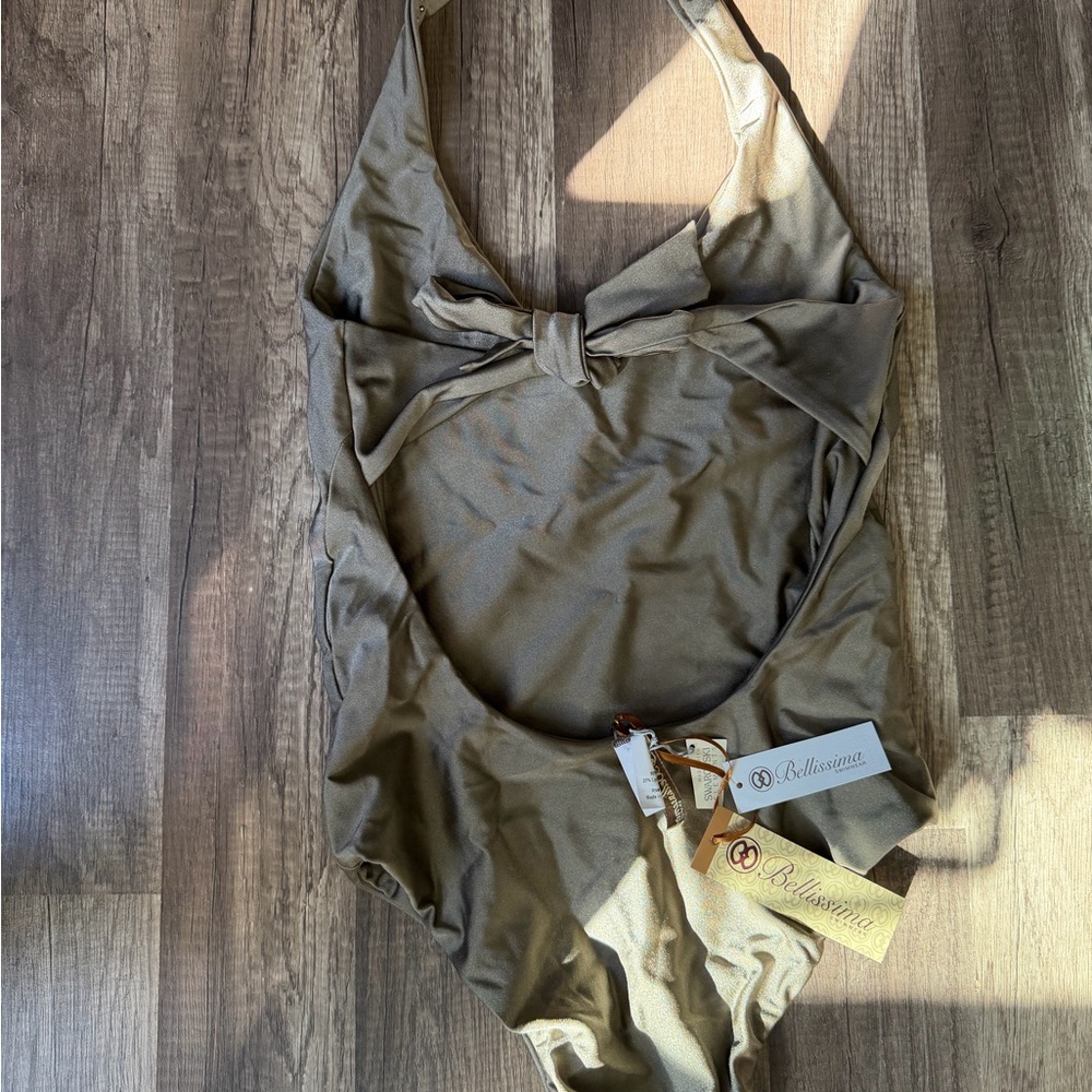 Bellissima Swimsuit NWT Swarovski Crystals Vneck One Piece Gray/Brown Wms Med - Picture 6 of 7